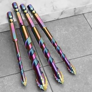 5-Piece Titanium Coated Four-Blade Offset Alloy Drill Bit Set, 5-12mm Dry Drilling for Tile, Concrete, Glass, Brick, Marble, Stainless Steel