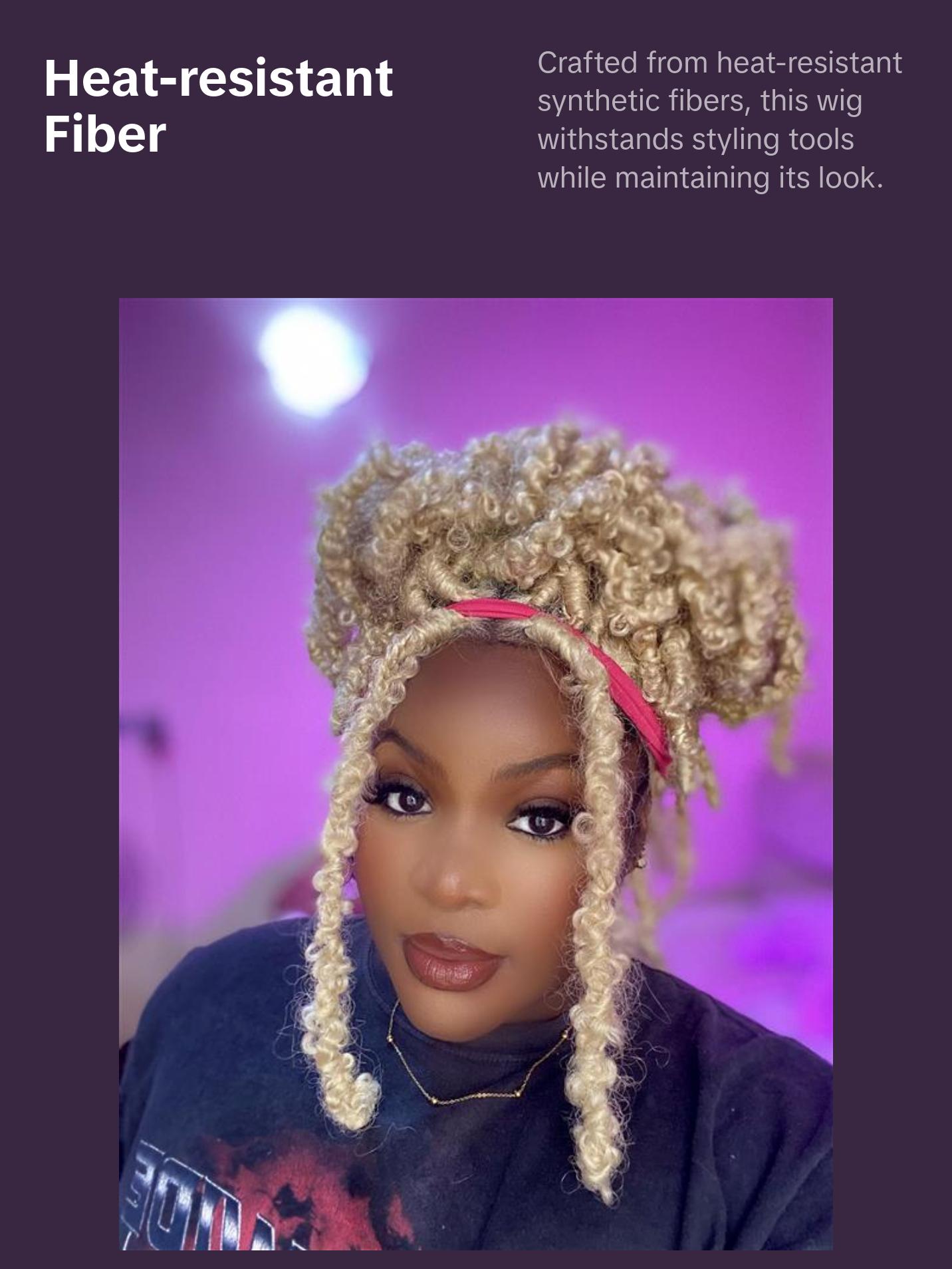 Daisy 12.5"" Bomb Butterfly Locs Wig with 4x5-inch HD Lace, Heat-resistant Synthetic Fiber, and Baby Hair for a Natural Look, (Light Blonde)