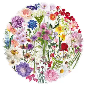 100sheets two sets of repetition flower materials transparent stickers cartoon literary small fresh plant flowers creative decorative stickers High Adhesive Stickers