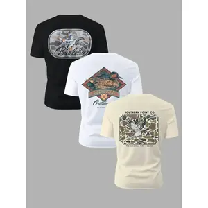 Trendy Round Neck Short Sleeve Fitted Three-Pack, Comfortable Breathable Design, Perfect for Summer Daily Wear, Sportswear Casual Fashion Essential