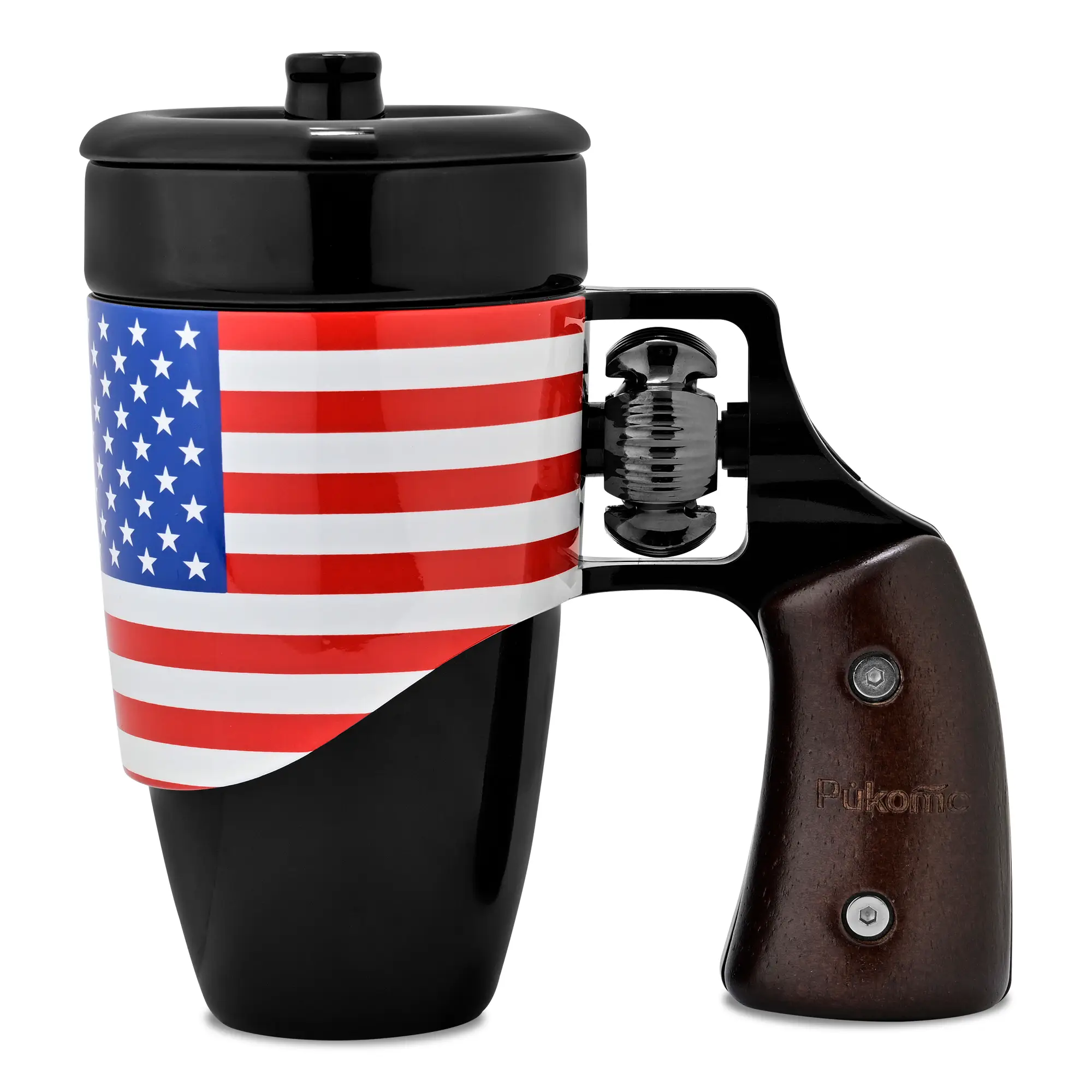 Pukomc Coffee Cup with Rotatable Wooden Handle 16 Ounces Ceramic Leak-Proof Scalding-Proof Reusable Drinkware Ergonomic Revolver Handle Design Heat Re