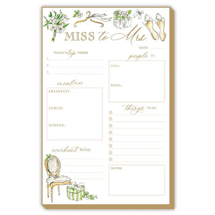 Handpainted Miss to Mrs. Bridal Luxe Large Notepad