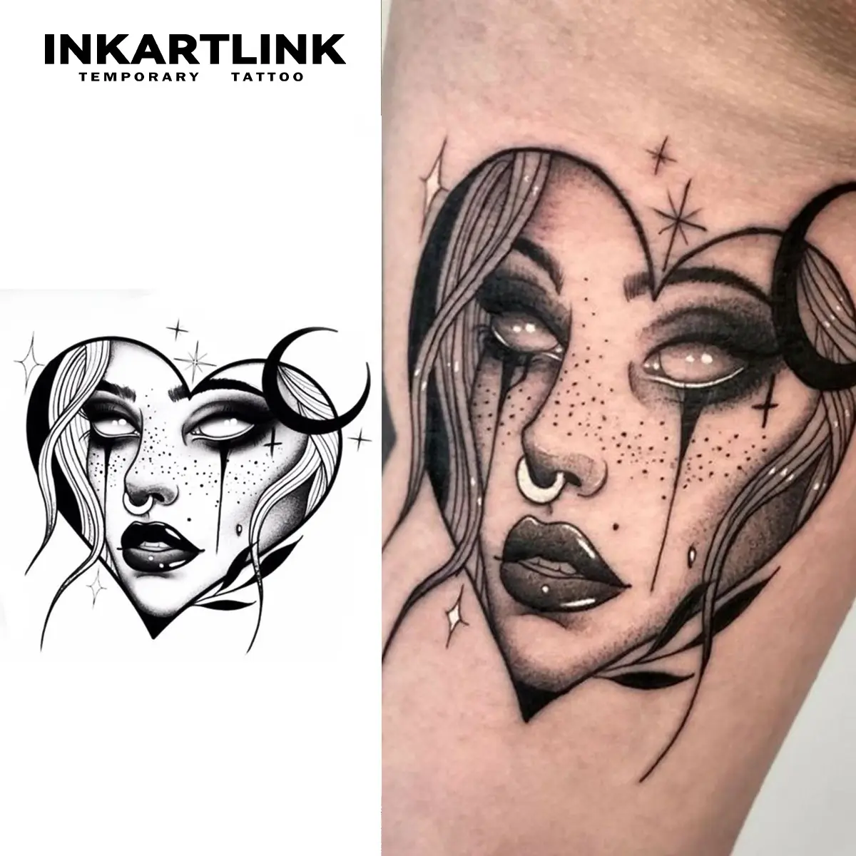 INKARTLINK Realistic Temporary Tattoos for Adults, Long Lasting Moon and Love Body Art for All Skin, Single Sheet Tattoo, Tattoo Art