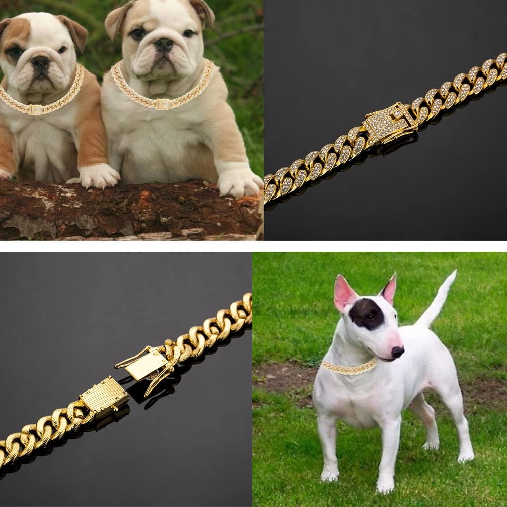 Dog Chain Collar with Safety Buckle, Stainless Steel Cuban Chain Walking Chain, Suitable for Large Dogs, American Bulldog, French Bulldog Pets