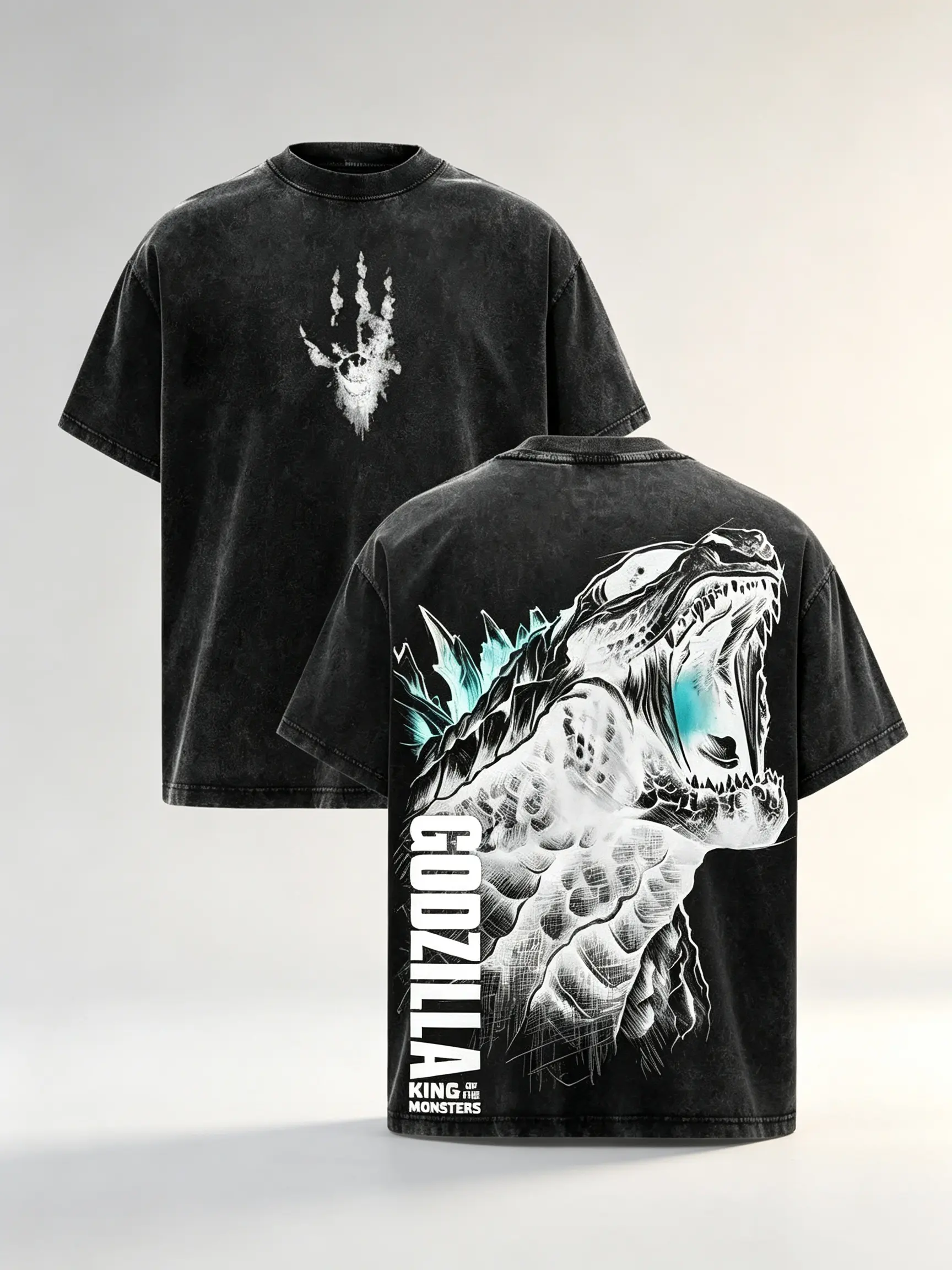 Godzilla Graphic Tshirt for Men - Casual Oversized Retro Menswear in 230gsm Premium Cotton, Pre-Washed Soft with Seamless Ribbing, Shortsleeve, Oversized Tee, Relaxed Cut, Graphic Print, Crew Neck slim-fitting top streetwear f