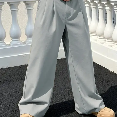 Men's Versatile Solid Color Wide Leg Pants, Unique Button Design, Fitted Style Perfect for Parties and Daily Wear, Casual Fitted Trousers, Casual Plain Trousers