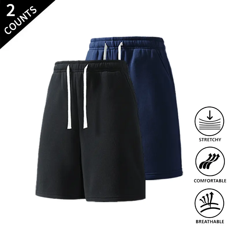 2-Pack Men’s Comfortable Loose-Fit Sweat Shorts, Elastic Drawstring Waist, Perfect for Loungewear, Jogging & Everyday Use