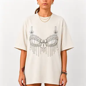 Pearl Corset Graphic Shirt for Women, Coquette Pearl Bustier Tee, Vintage Lingerie Aesthetic T-Shirt, Feminine Bow Corset Graphic Tee, Soft Girl Balletcore Shirt
