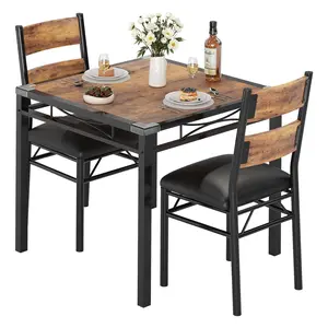 Garvee Modern 3-Piece Dining Table Set for 2, Space-Saving Small Kitchen Table with Upholstered Chairs & Corner Protectors, Wood Dining Set for Apartments & Dining Room