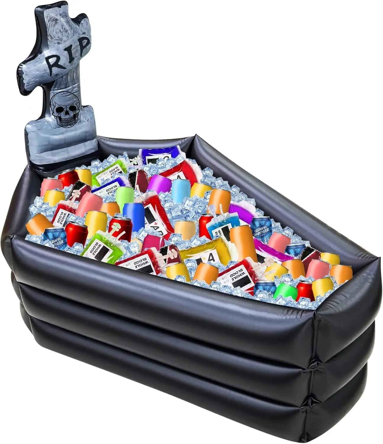 43 Inch Halloween Inflatable Tombstone Coffin Drink Cooler | 100+ Cans Large Capacity Halloween Party Decorations Indoor Outdoor Home Party Supplies Serving Bar Food Drink Container