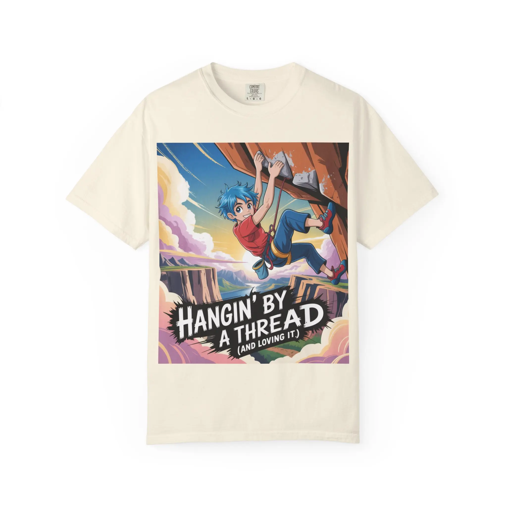 Rock Climber, Climbing Adventure T-Shirt, Hangin' by a Thread Graphic Tee, Unisex Casual Wear, Outdoor Enthusiast Gift, Unique Hiking Shirt, Rock Climbing Gym, Indoor