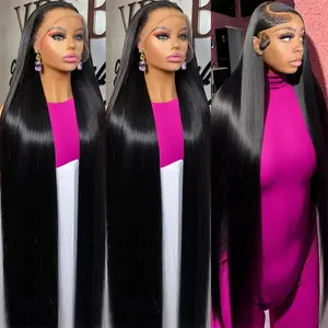 30 36 inch 180 Density Straight 13x6 HD Transparent Lace Natural Color Brazilian Human Hair Wig For Women Frontal Lace Wig