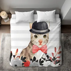 Begin Home Decor C1DCKSW04JIZ42 Cat Detective Gray Children Art King Size Duvet Cover - Home Decor