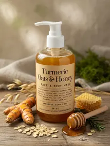 Turmeric Oatmeal Honey Liquid Soap – Brightening Face & Body Wash – Licorice Root Shea Butter Skin Nourishing Cleanser