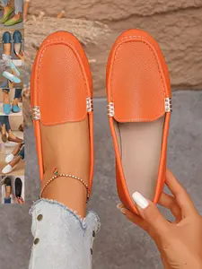 New Summer-Autumn Light Blue Metal Buckle Loafers for Women, Soft Sole Slip-On Bean Shoes, Casual Office Wear, Versatile Everyday Footwear, Soft Soled Shoes