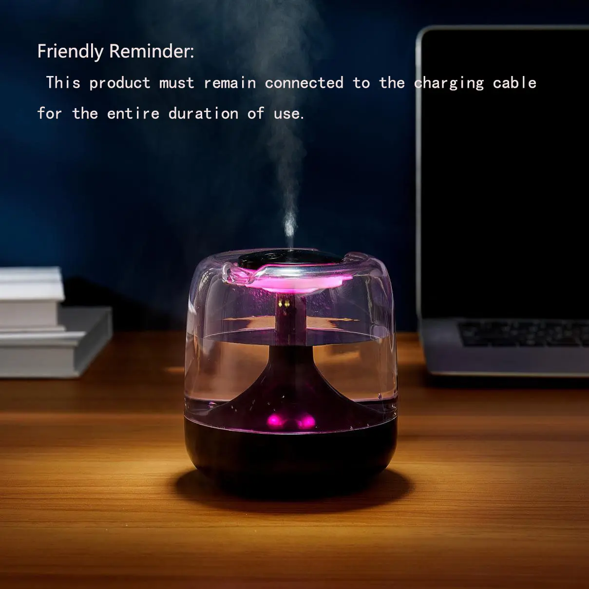 650ML Capacity Humidifier, Long Battery Life, Seven Color Night Light, Quiet Mist, Easy Refill, Ideal for Living Room, Bedroom, Office