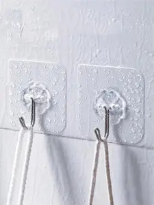 10PCS-Pack No-Drill Adhesive Hooks - No Trace Adhesive Hooks,Invisible Heavy Duty Hanging Hooks, Damage-Free No Hole Wall Hooks for Home Organization, Bathroom, Kitchen (No Residue Removal) Organiser Transparent Hangable Hangers Clear