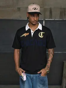 Men's Chicago Varsity Polo | Slim Fit Athletic Cut | Breathable Moisture-Wicking Fabric | Vintage Embroidered Logos | Contrast Collar Design | Perfect for Streetwear, Casual & Sporty Outfits | Trendy Navy & Black Colors | Urban Streetwear Essential