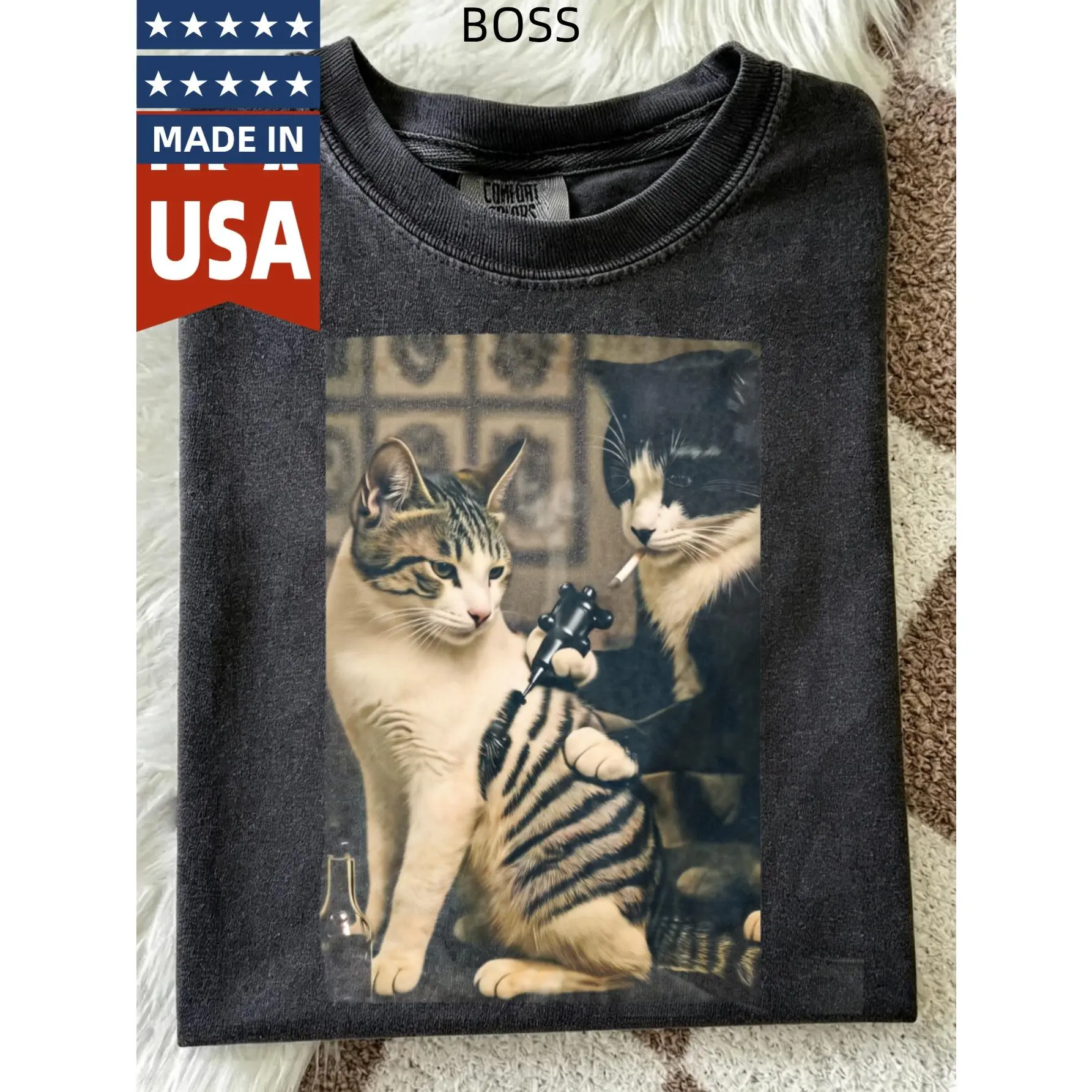 Men's Retro Cat Tattoo Meme Cotton Knit Hoodie - Relaxed Fit, Casual Fabric, Funny Parody Sweatshirt, Dark Humor Viral Gift Top