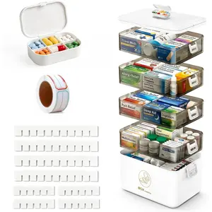 5-Tier Medicine Cabinet Organizer with Handle, Extra Large Medicine Storage Box Portable First Aid Kit, Empty Plastic Pill Organizer for Family Emergencies Home