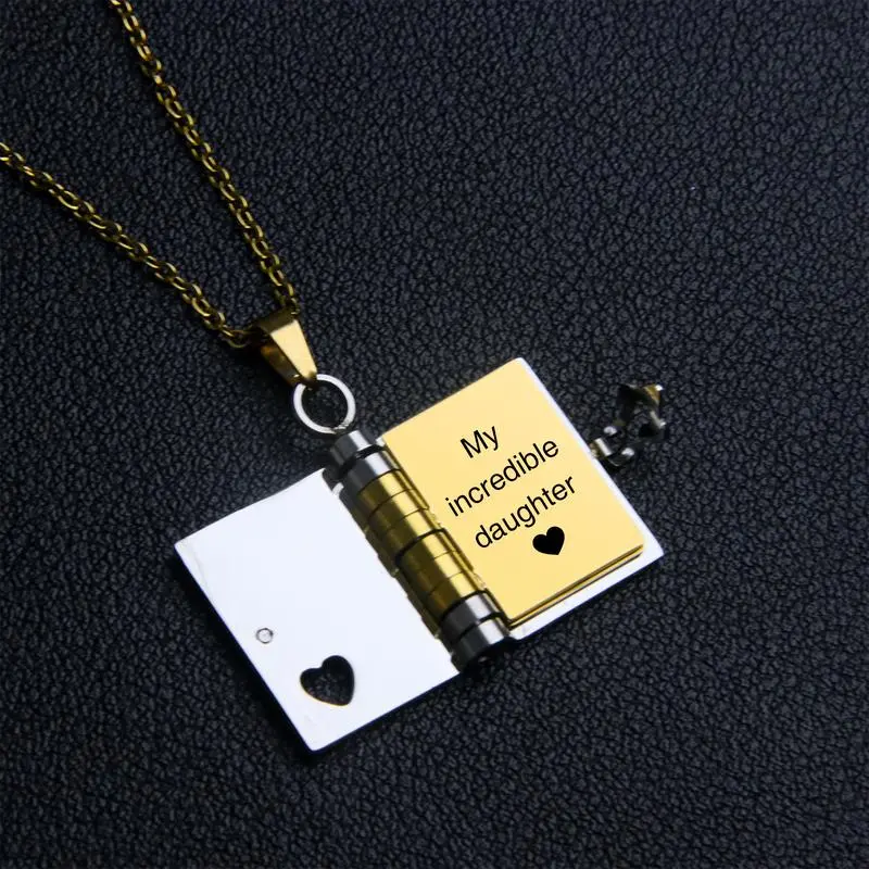 TikTokShopBlackFriday My Incredible Daughter Book Necklace for Daughter My Little Star Book Necklace Openable with 6 Pages of Engraved Information Birthday Day Gift Graduation Jewelry of Love To My Daughter from Mom and Dad rhinestone letter birthstone  n