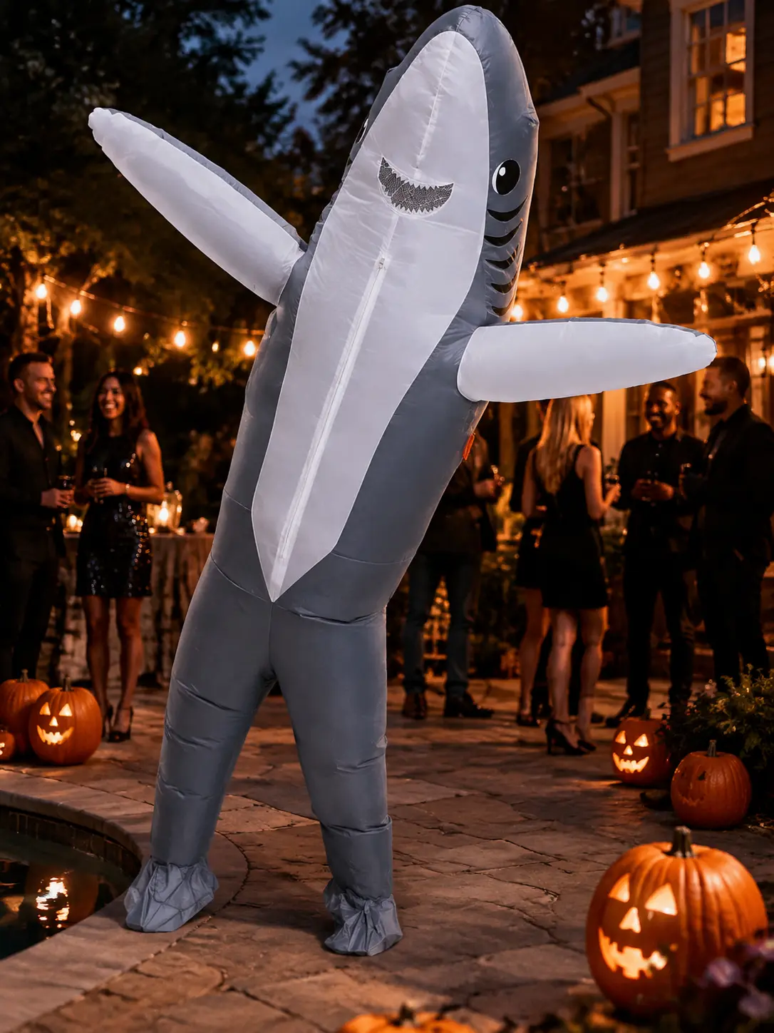 Inflatable Shark Costume for Adults with Built-In Fan, Full Body Funny Blow Up Outfit for Halloween Parties, Cosplay, Parades and Group Photos
