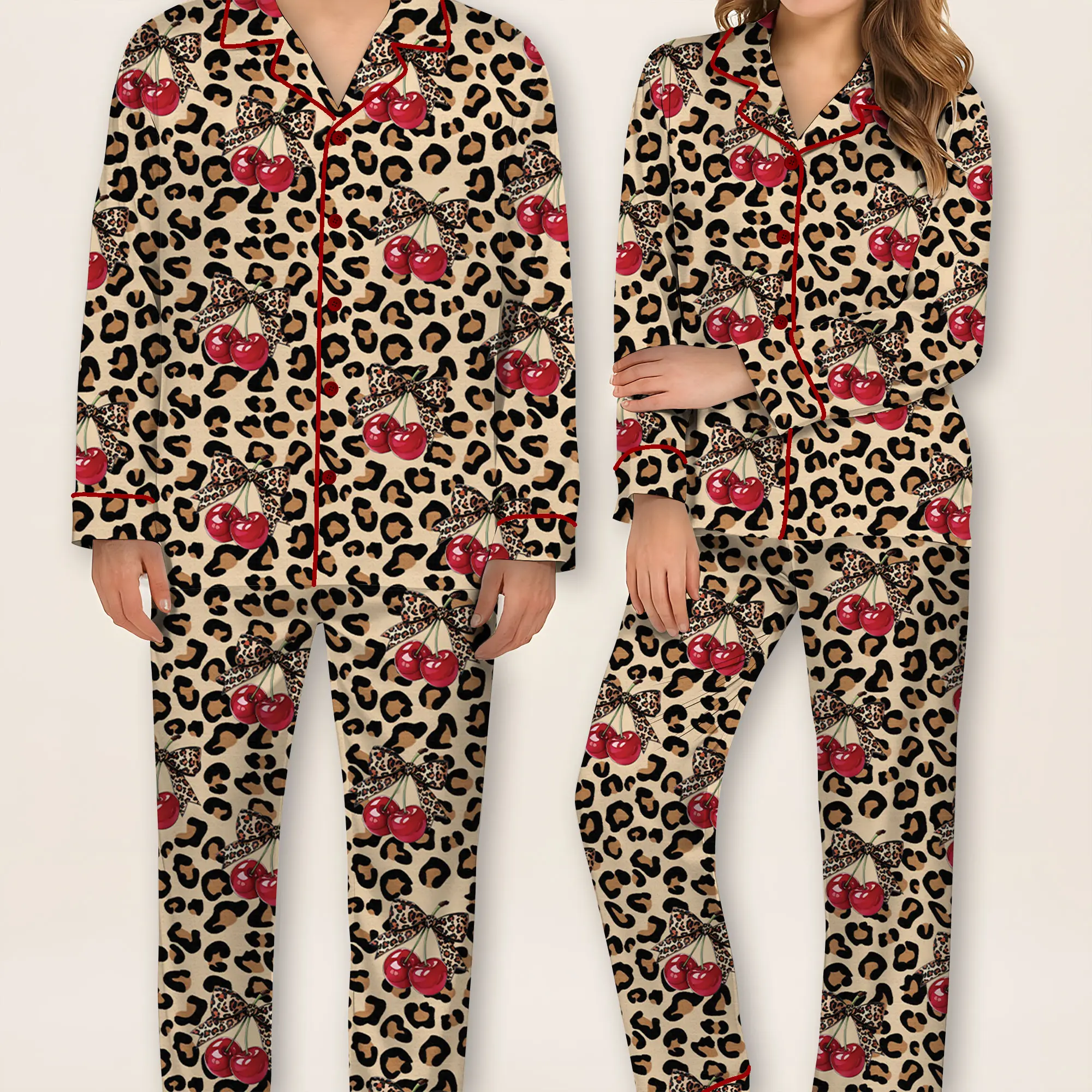 Pajamas Set For Women's Leopard Print Drop Shoulder Top & Drawstring Pants Pyjama Set, Soft Casual Comfortable Long Sleeve Top & Pocket Trousers Pj Set, Women's Sleepwear for Spring & Fall, Glam Lounge Wear, Loungesetwomen, Womenswear Fit Loungewear outdo