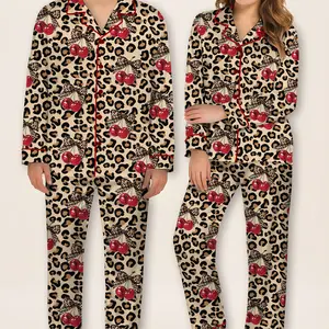 Pajamas Set For Women's Leopard Print Drop Shoulder Top & Drawstring Pants Pyjama Set, Soft Casual Comfortable Long Sleeve Top & Pocket Trousers Pj Set, Women's Sleepwear for Spring & Fall, Glam Lounge Wear, Loungesetwomen, Womenswear Fit Loungewear outdo