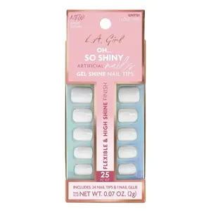 LA Girl Oh So Shiny Nail Tips Press On Nails Gel Shine Finish Flexible High Shine Finish 25 PC Kit Cloud Nine