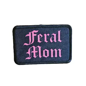pink on black "feral mom" Girls and Boys Meme 2"x3" Morale Patch with Hook and Loop Backing patches