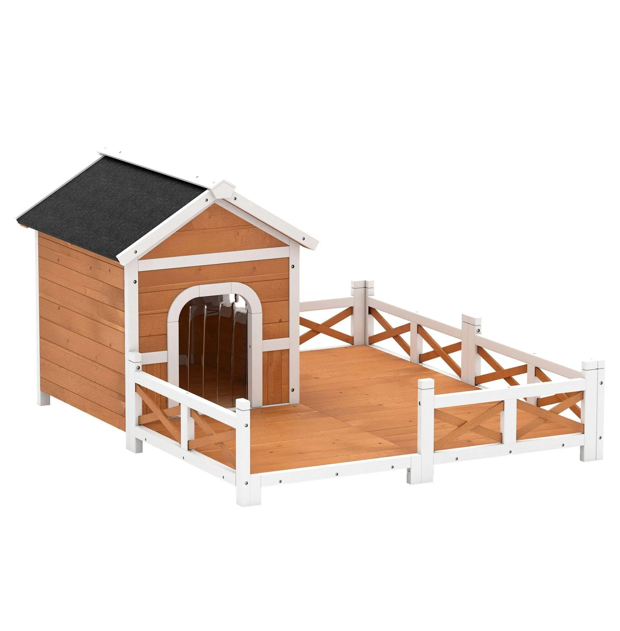 Outdoor Dog House Wooden, Large Porch Dog Shelter, Weatherproof, Openable Roof, Elevated Base, Removable Floor for Small Medium Dogs Up to 44lbs Default Title