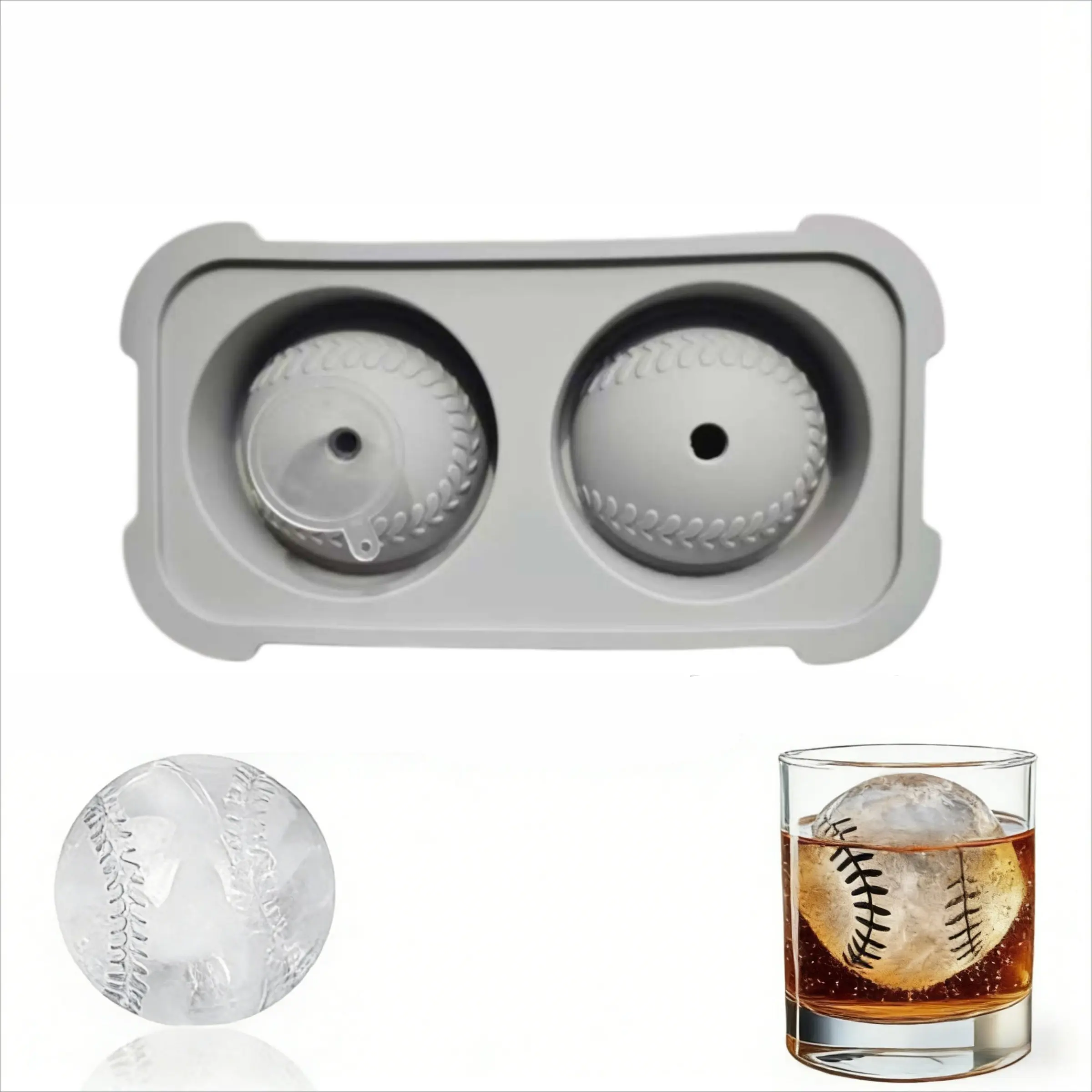 Baseball Ice Cube Silicone Molds for whiskey, 3D Fun Shapes Ice Baseball Maker Silicone Mold, Easy to Fill & Release, for Drinks, coffee, beer, whiskey, Ice Cube Tray, Home Bar Accessories, Whiskey Ice Cubes Mold, Bourbon Ice Cube Molds