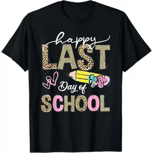 [100% Cotton]Happy Last Day Of School Leopard Teacher Student Kids Girls T-Shirt Cotton Tee