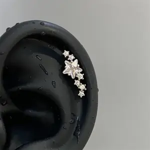 1pcs Quality Shiny Zircon Arc Shaped Cochlear Ear Bone Nail 316L Stainless Steel Earring for Women Waterproof Hypoallergenic