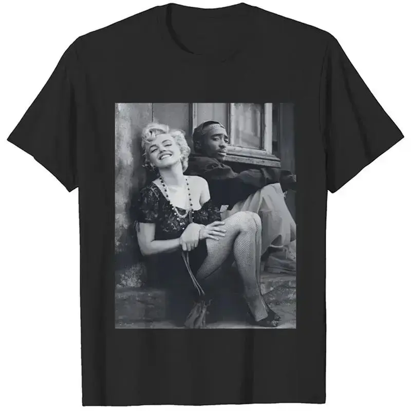 [100%25 Cotton] Marilyn Monroe And 2Pac Cotton Unisex Tshirt Streetwear T-Shirt For Men And Women