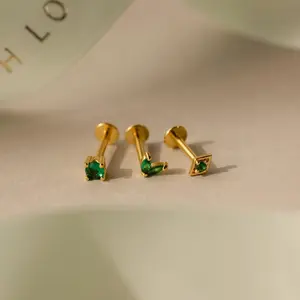 Emerald Flat Back Earring Set by Caitlyn Minimalist - Set of 3: Dainty Green Gemstone Stud Earrings in Gold & Silver - Crystal Jewelry - Mom Gift