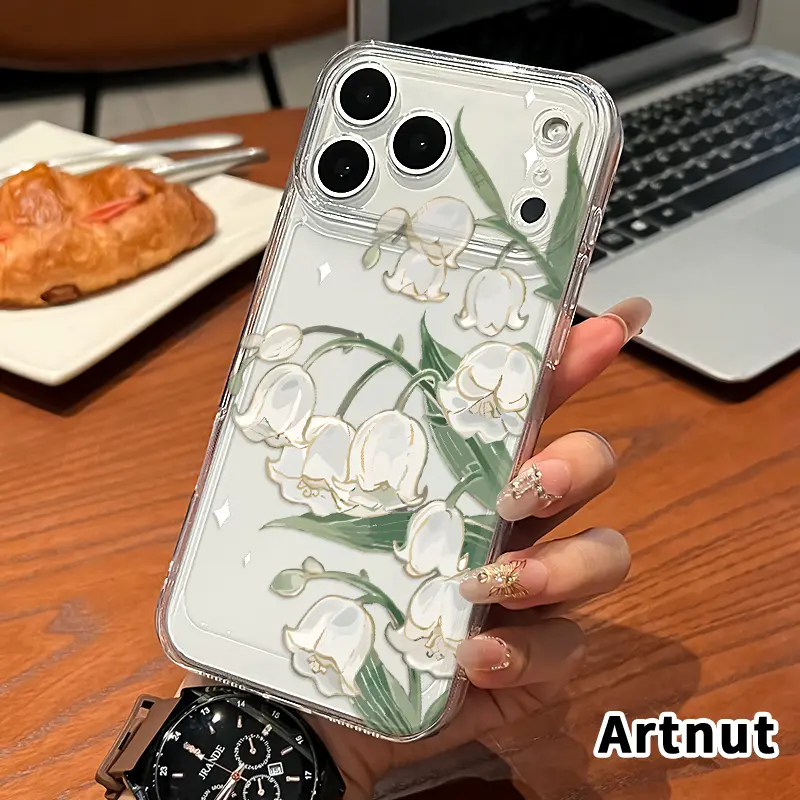 Phone case for iPhone 17 Pro Max Air Promax Lily of the Valley Pattern Anti-Yellowing Shockproof durable ultra-thin Crystal Cover.