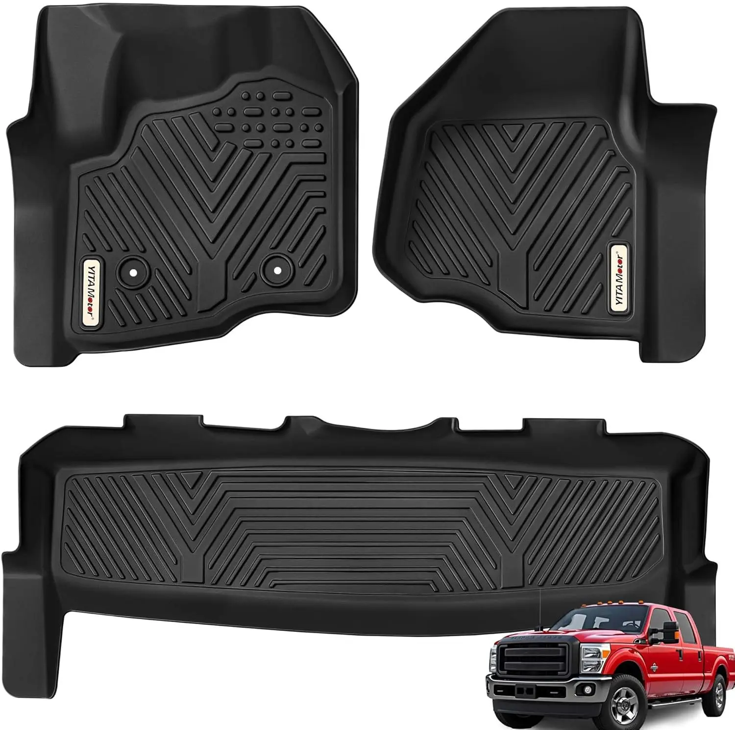 YITAMOTOR Floor Mats Compatible with 2012-2016 Ford F-250/F-350/F-450 SuperCrew/Crew Cab, Custom Fit 1 st & 2nd Seat 2 Row FloorLiner Set Black