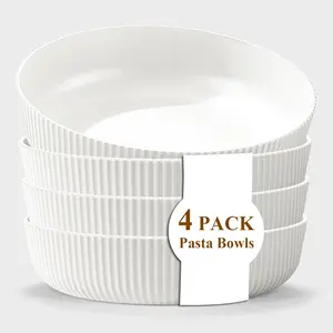 Pasta Bowls Set of 4, 37oz Salad Bowls White Soup Bowls Large Pasta Serving Bowl Plastic Unbreakable Serving Dishes Dinner Bowls (White)