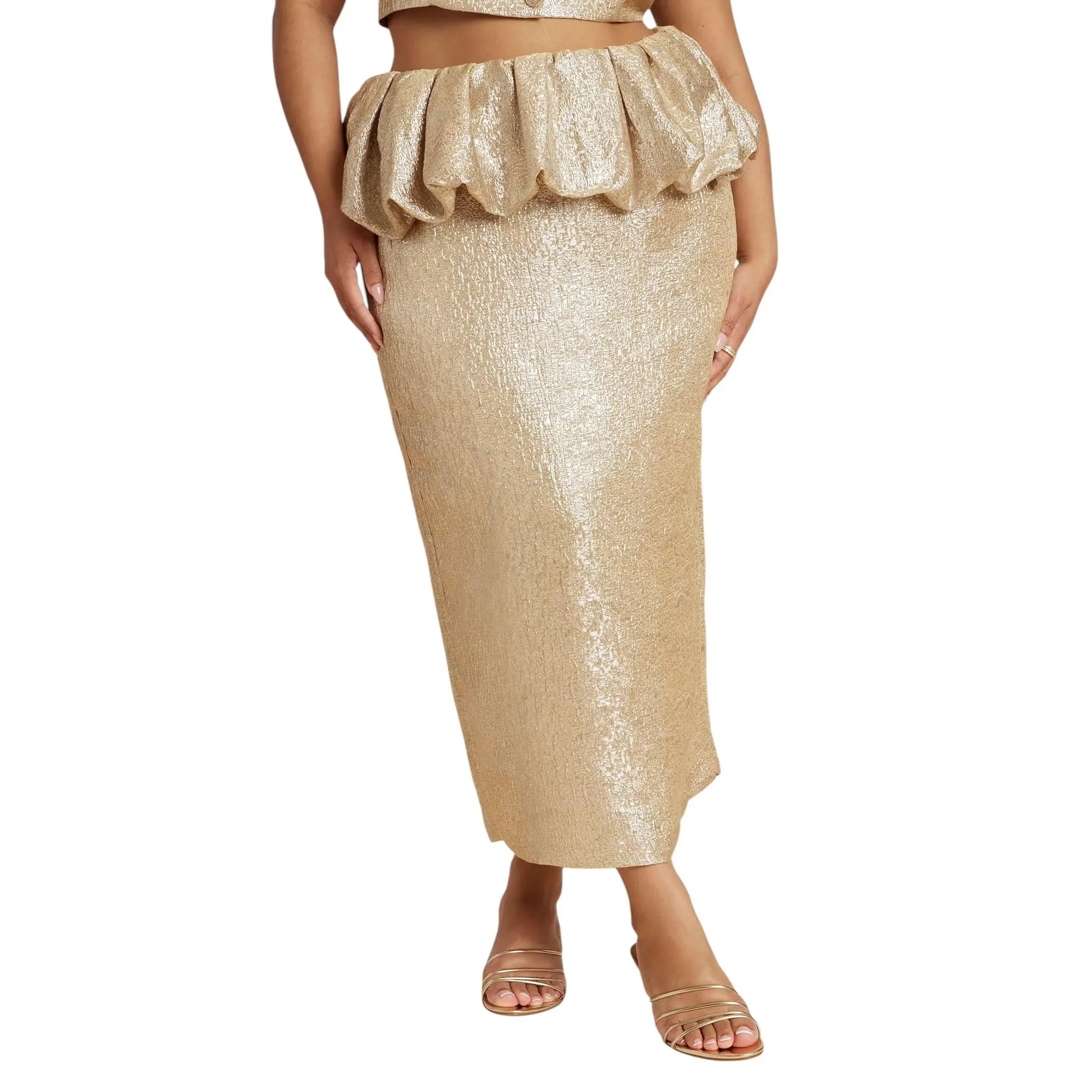 ELOQUII Women's Plus Size Metallic Skirt With Bubble Peplum