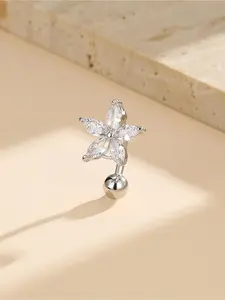 Fashion Flower Design Belly Ring, Navel Piercing Jewelry, Rhinestone Decor Belly Piercing Jewelry for Women, Body Jewelry for Party, Daily Clothing Decor, Trendy Exquisite Jewelry for Gift, Body Jewelry Accessory