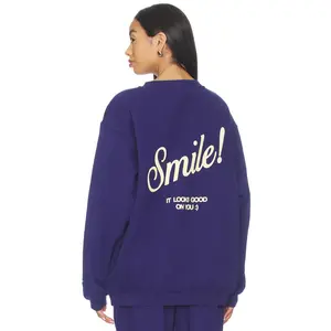 The Mayfair Group Smile Oversized Crewneck Sweatshirt in Navy Blue