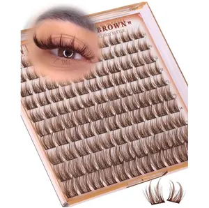 Brown Lash Clusters Wispy Eyelash Clusters with Spikes Natural Lash Extensions Dark Brown Manga Lashes Clusters 10-16mm Cluster Eyelashes Extensions C-Curly Individual Lashes Anime Eye Lashes