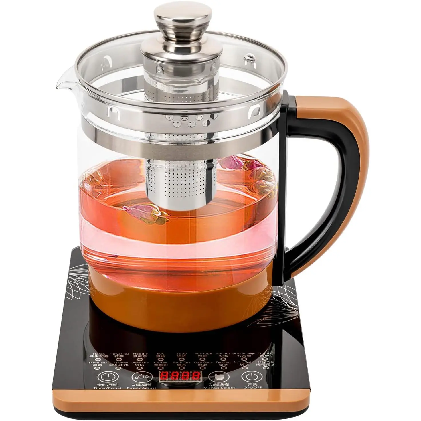 Electric Kettle, 110V 800W Powerful Electric Kettle with Base, 1.8L/63.35Oz Health Pot Automatic Thickening Glass Multi-function Boiled Eggs Electric Kettle, Electric Kettle with Tea Infuser electric ceramic stove