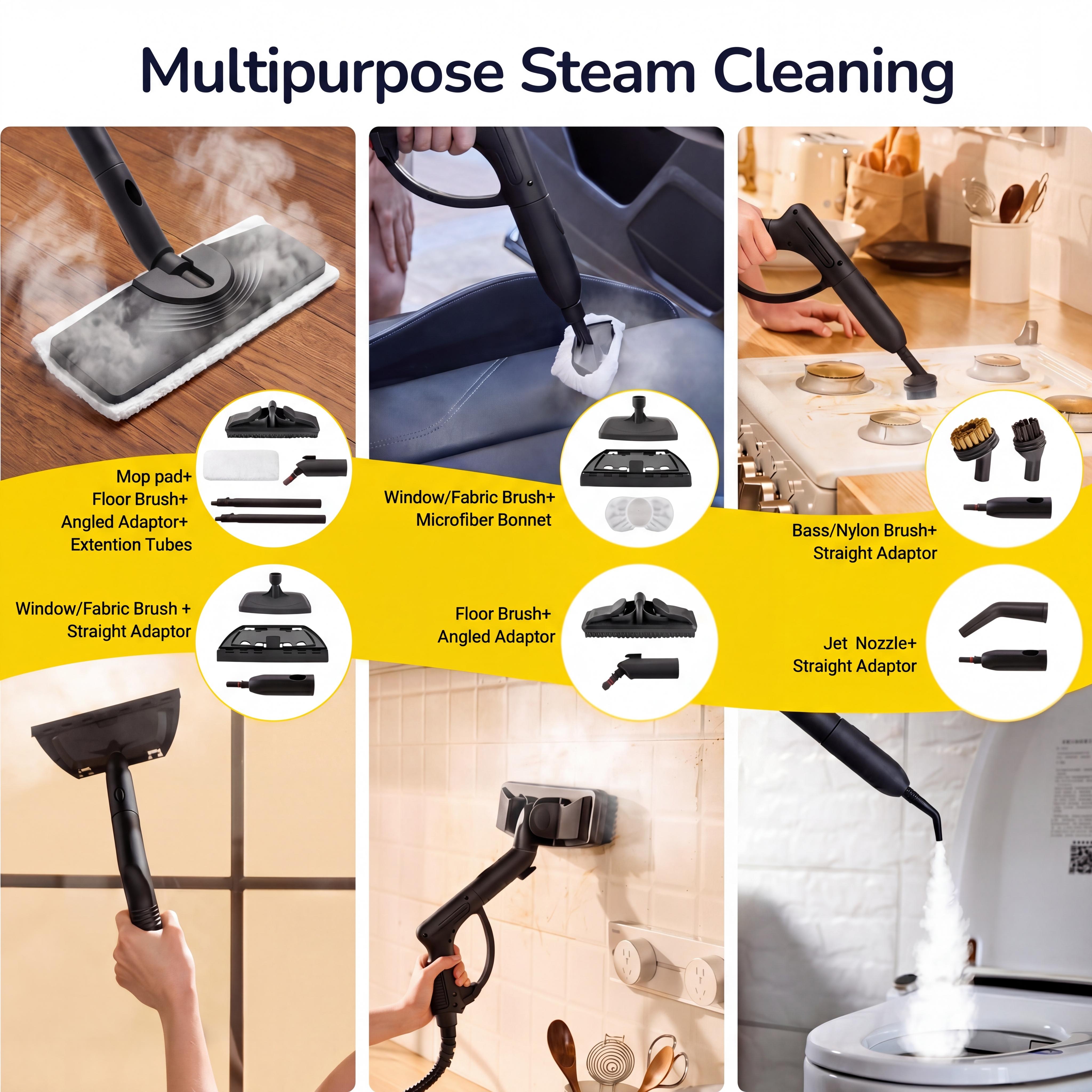 Multipurpose steam cleaning use scenes