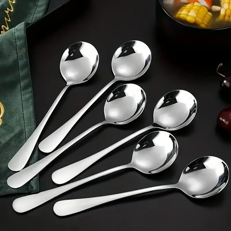 Stainless Steel Spoon (6 Counts), Durable Dishwasher Safe Soup Spoon, Cooking Spoons Set, Kitchen Utensils for Home Kitchen, Restaurant, Kitchen Accessories, Kitchenware