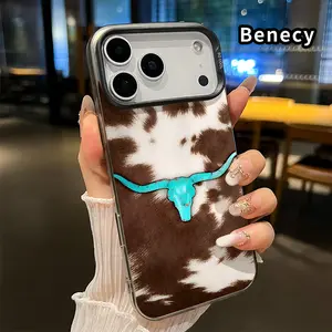 Phone Case for iPhone 17 Pro Max 16 Plus 15 14 13 12 11 Air E Cowhide Turquoise Skull Pattern Shockproof Silicone PC Back Protective Smartphone Cover