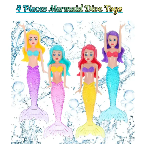 4 PCS Mermaid Dive Toys for Pool, Underwater Swimming & Bath Toys for Kids Girls, Colorful Diving Pool Games, Summer Water Toys, Mermaid Party Favors, Birthday Gifts for Toddlers & Children