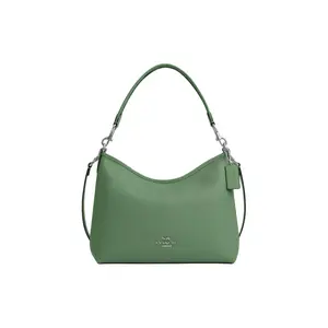 COACH Laurel 31 Logo Zip Top Handle Crossbody Shoulder Bag for Women, Pebbled Leather, Silver and Light Green