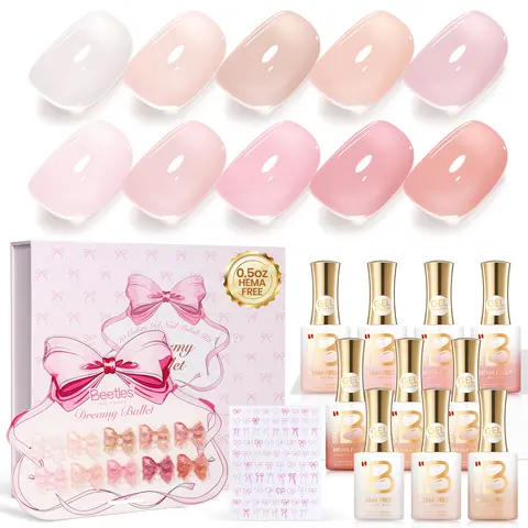 Beetles 10 Colors Dreamy Ballet Gel Nail Polish Set, 15ml Long-Lasting UV LED Glossy Milky Pink Nail Care for Adults, DIY Manicure Home & Salon Kit, Gifts for Women